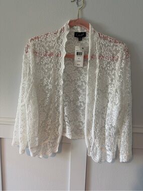 connected apparel Pretty White Lace Open-Front Shrug Feminine